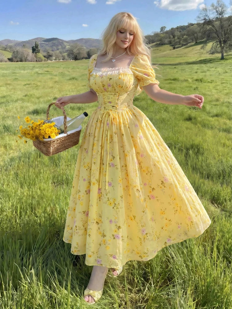 FleurDay Floral Round-Neck Dress, Garden-Light Grace