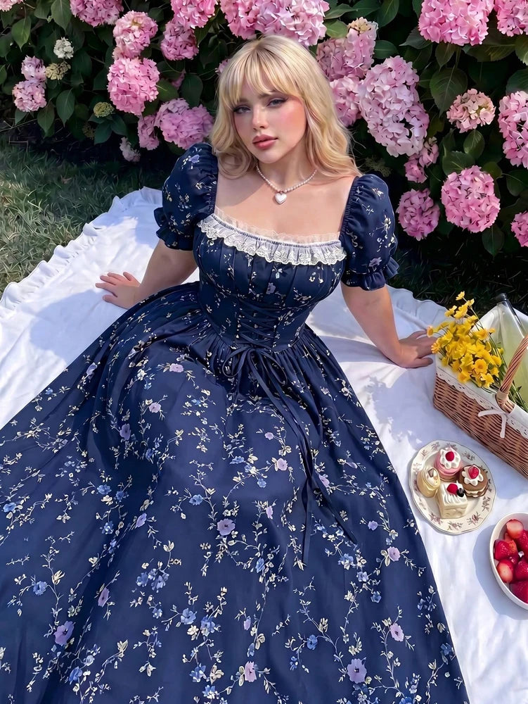 FleurDay Floral Round-Neck Dress, Garden-Light Grace