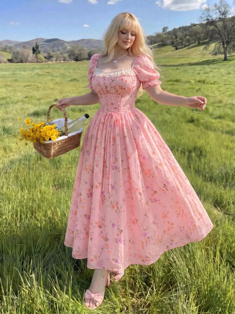 FleurDay Floral Round-Neck Dress, Garden-Light Grace