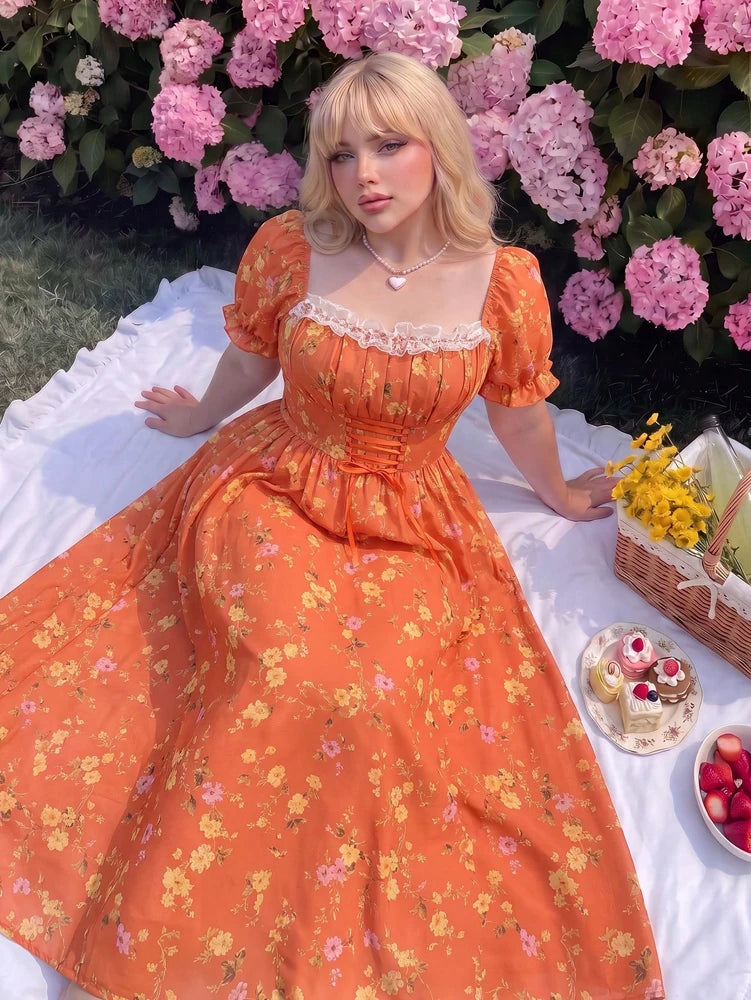 FleurDay Floral Round-Neck Dress, Garden-Light Grace