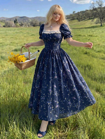 FleurDay Floral Round-Neck Dress, Garden-Light Grace
